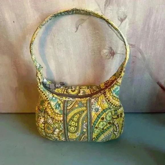 Vintage Vera Bradley Lemon Parfait Quilted Small Shoulder Bag Paisley Pockets - Picture 2 of 8